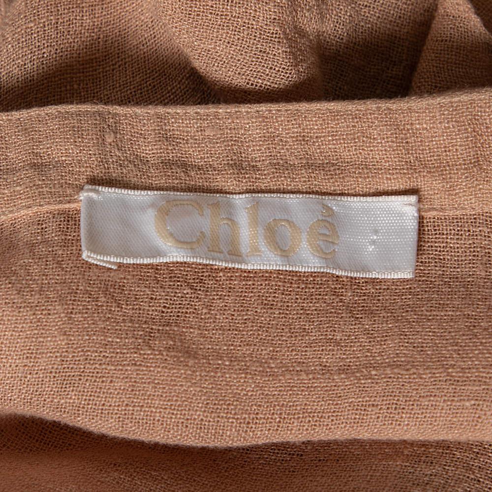 Chloe Beige Cotton Ruffle and Lace Up Front Blouse M 1