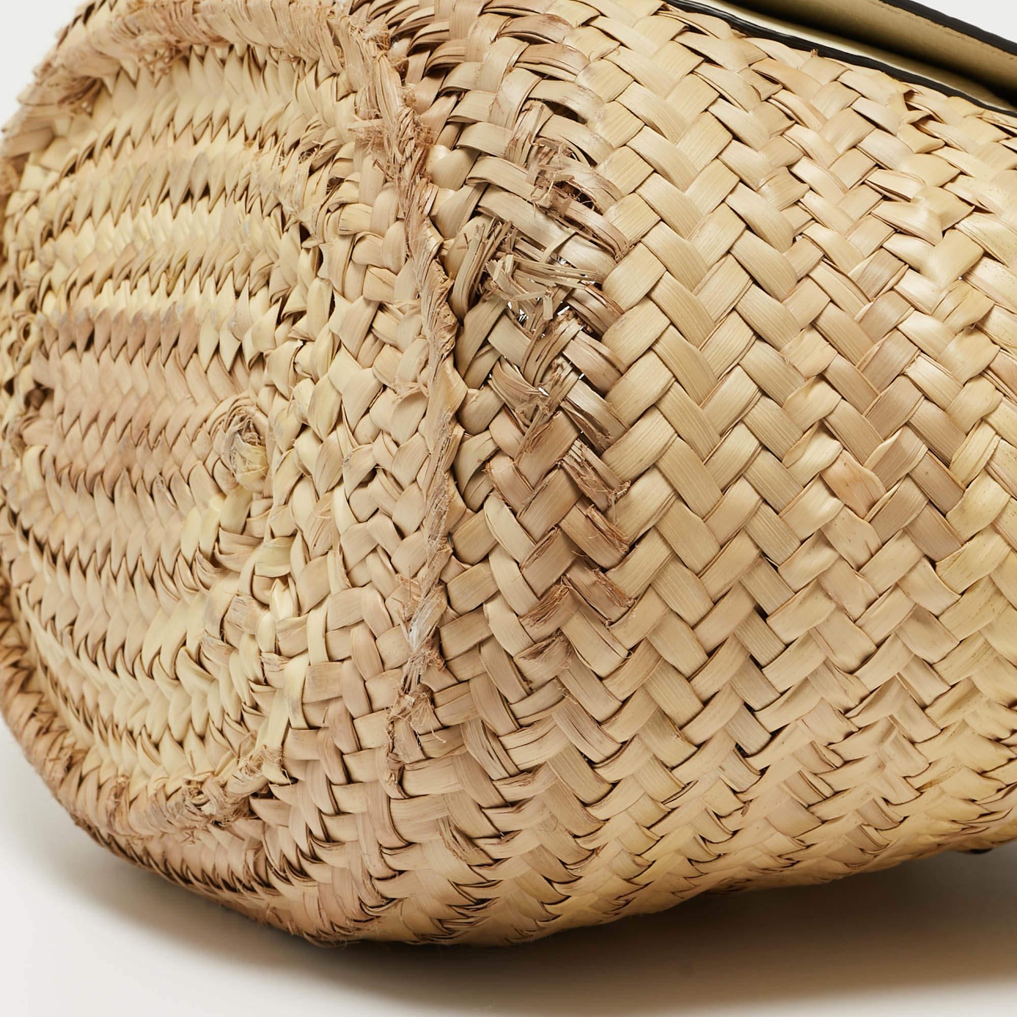Chloe Beige/Cream Straw and Leather Medium Marcie Basket Bag 8
