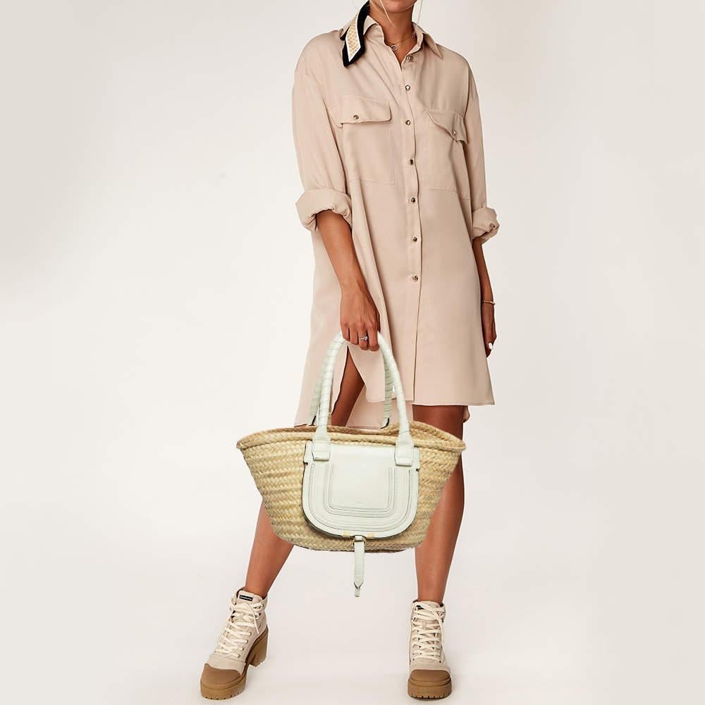 Chloe Beige/Cream Straw and Leather Medium Marcie Basket Bag 11