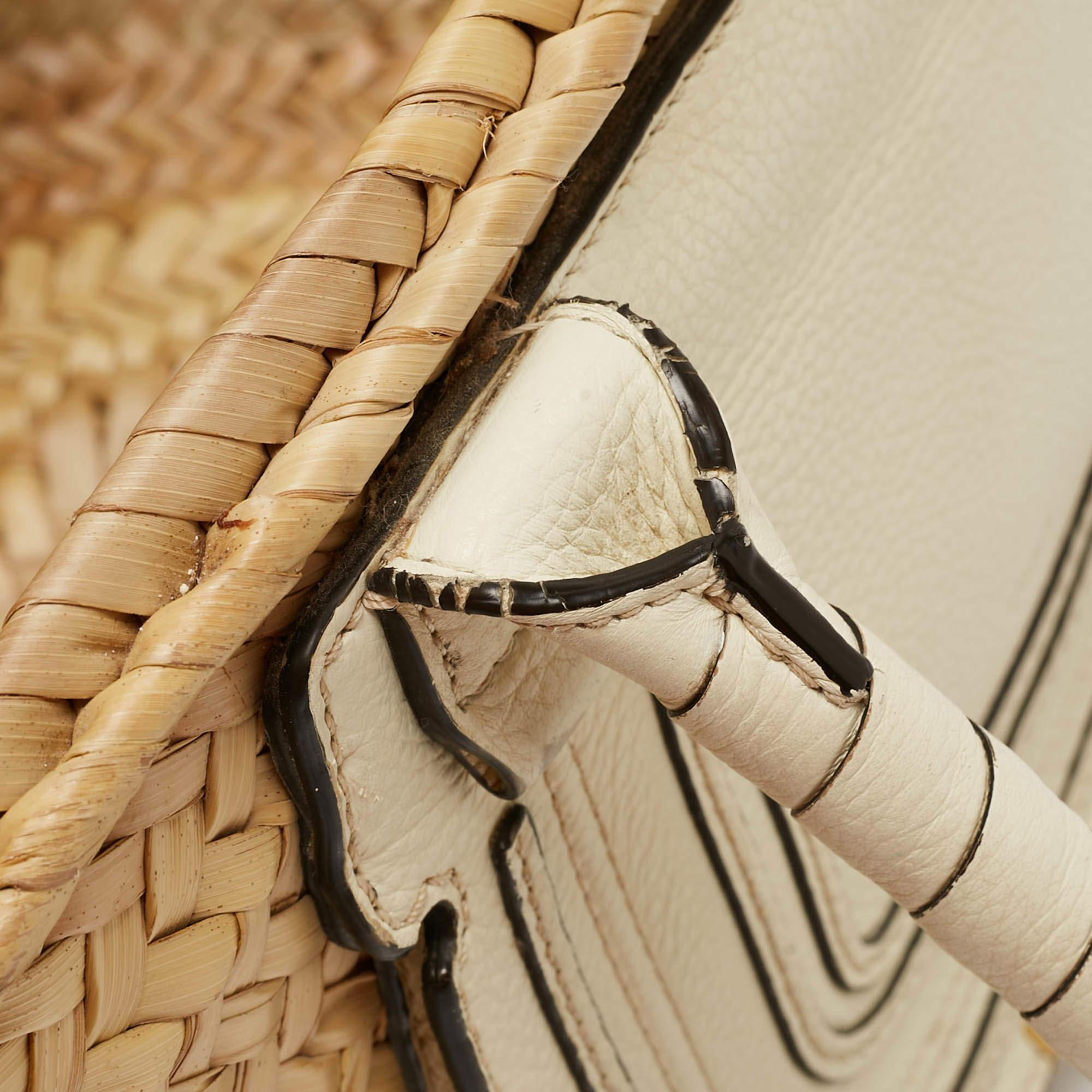 Chloe Beige/Cream Straw and Leather Medium Marcie Basket Bag In Fair Condition In Dubai, Al Qouz 2
