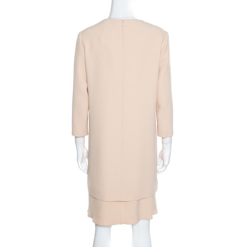 Chloe Beige Crepe Layered Ruffled Hem Long Sleeve Dress M In Good Condition For Sale In Dubai, Al Qouz 2