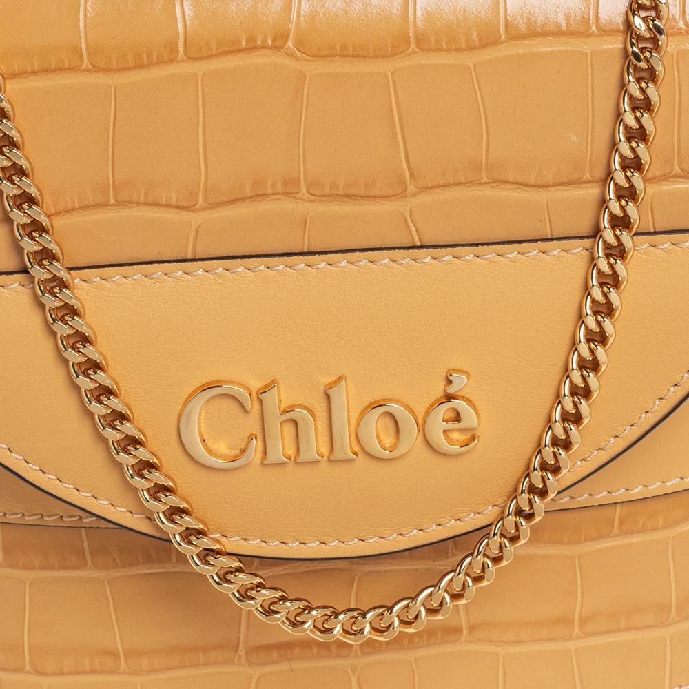 Chloe Beige Croc Embossed Leather Aby Lock Crossbody Bag 4