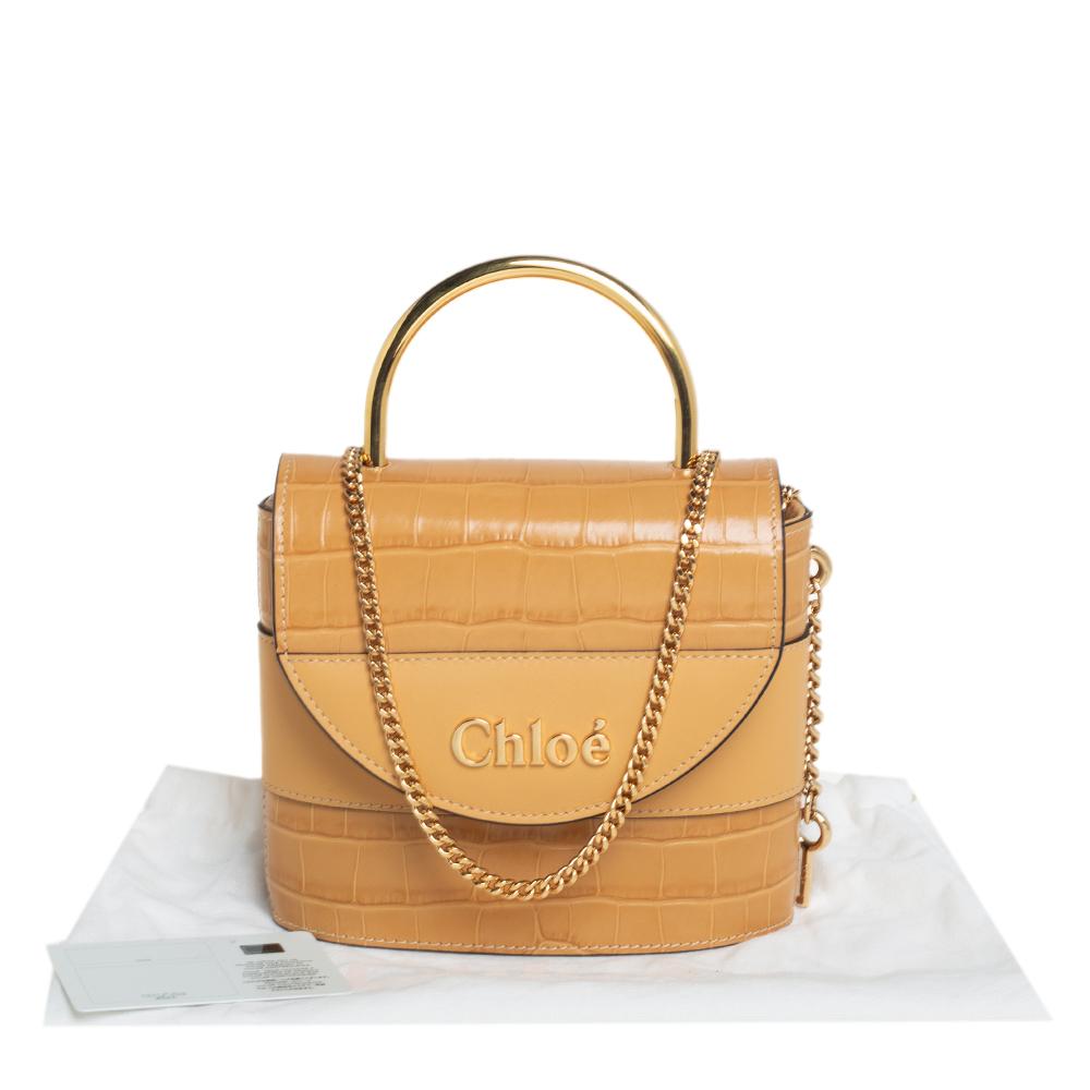 Chloe Beige Croc Embossed Leather Aby Lock Crossbody Bag 6