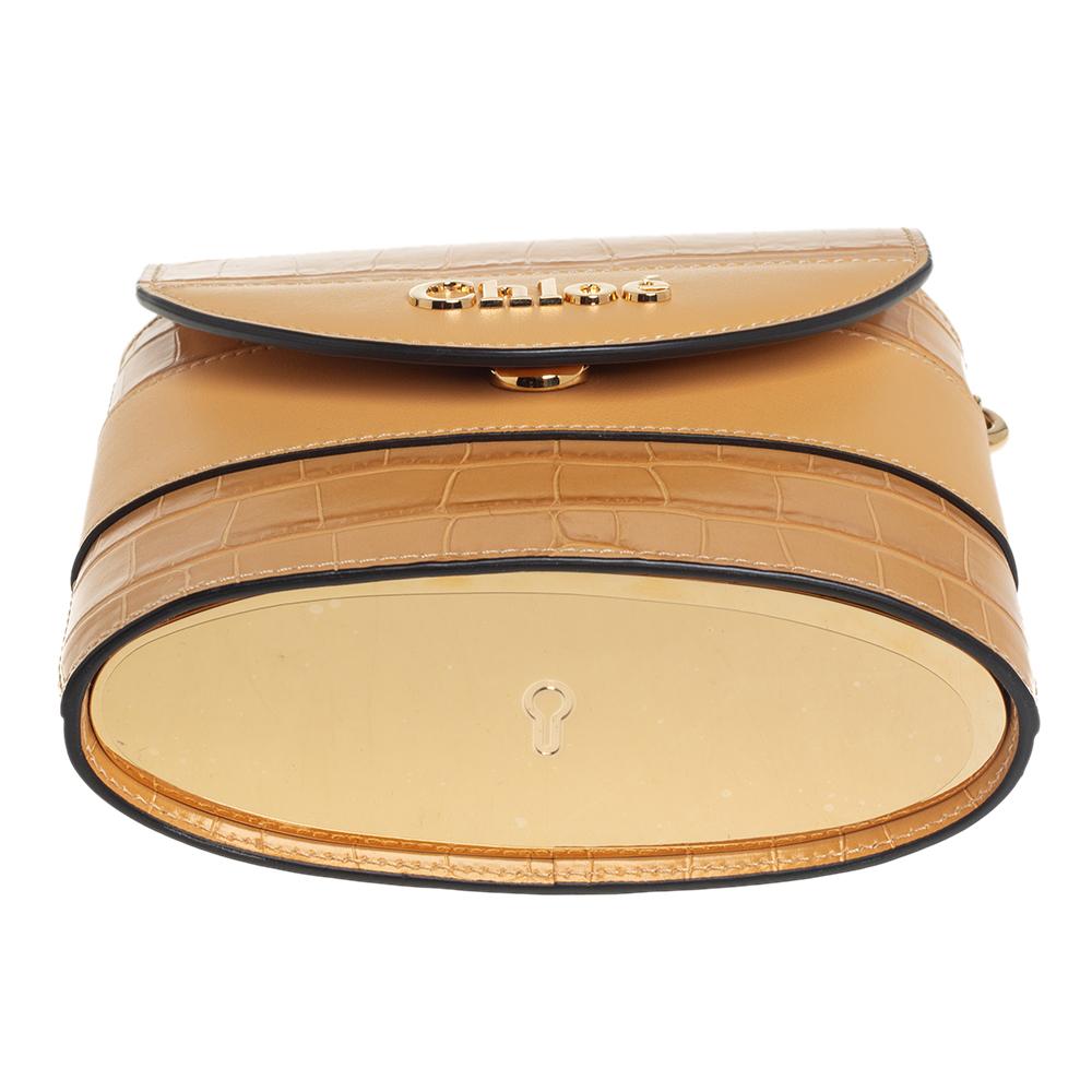 Chloe Beige Croc Embossed Leather Aby Lock Crossbody Bag In Good Condition In Dubai, Al Qouz 2