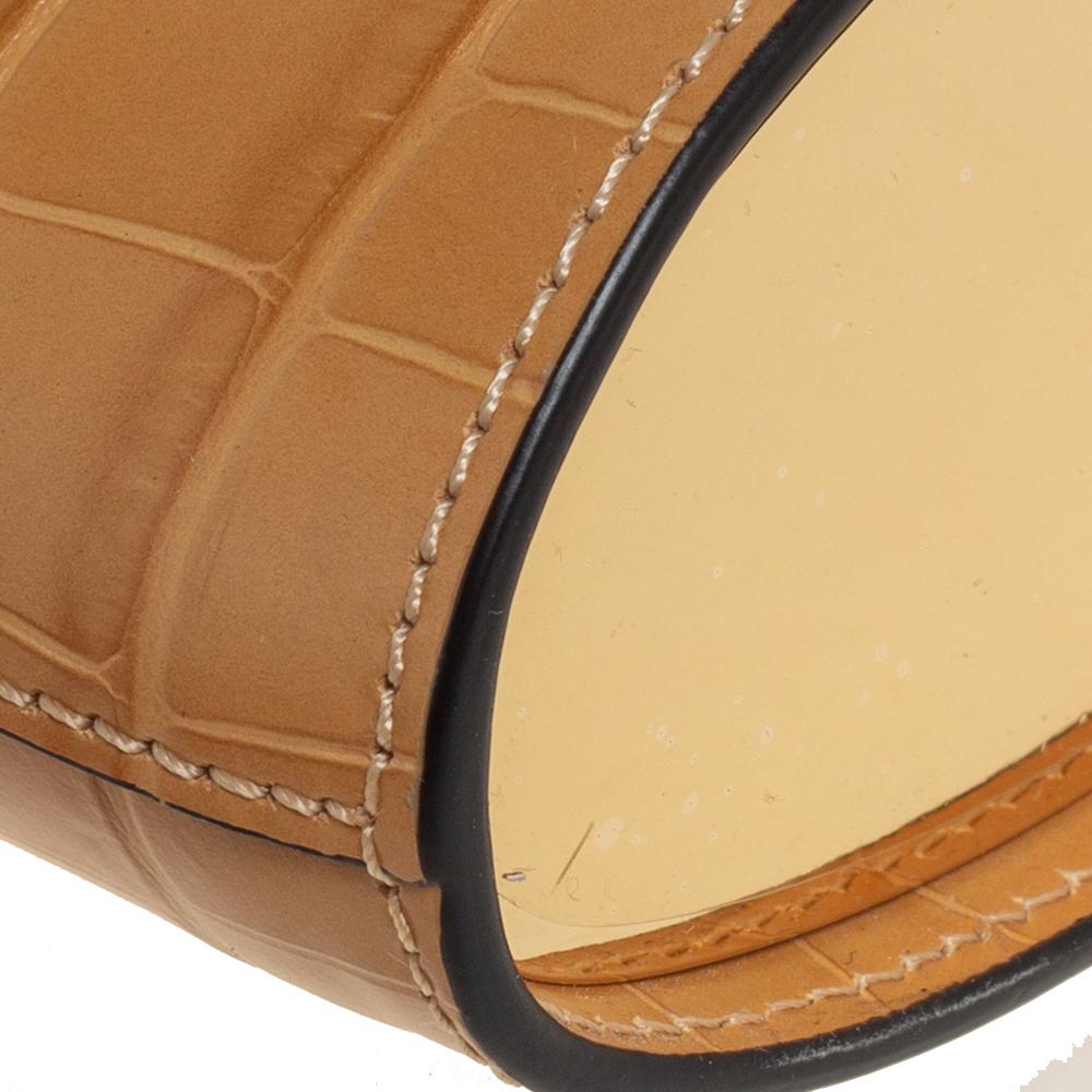 Women's Chloe Beige Croc Embossed Leather Aby Lock Crossbody Bag