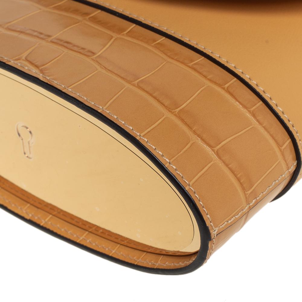 Chloe Beige Croc Embossed Leather Aby Lock Crossbody Bag 3