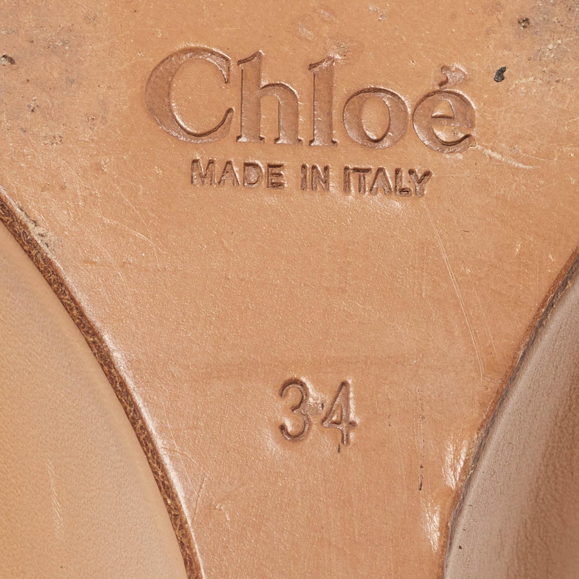 Chloe Beige/Grey Leather and Suede Wedge Slingback Pumps Size 34 For Sale 4