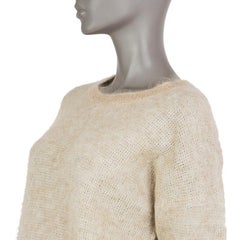 CHLOE beige & grey mohair & alpaca STRIPED SHORT SLEEVE Sweater XS