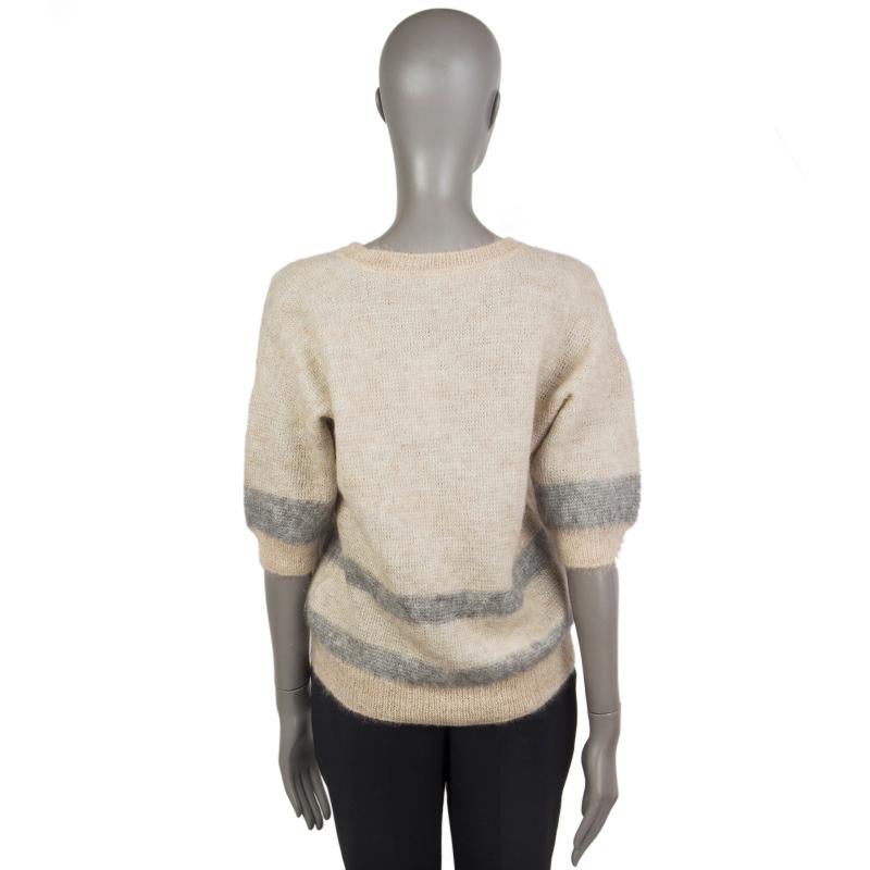 Women's CHLOE beige & grey mohair & alpaca STRIPED SHORT SLEEVE Sweater XS