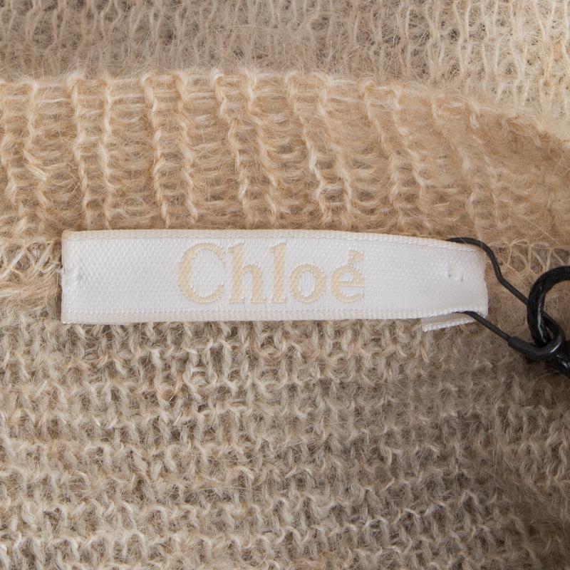 CHLOE beige & grey mohair & alpaca STRIPED SHORT SLEEVE Sweater XS 1