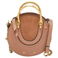 Chloe Beige Leder und Wildleder Mini Pixie Runde Umhängetasche