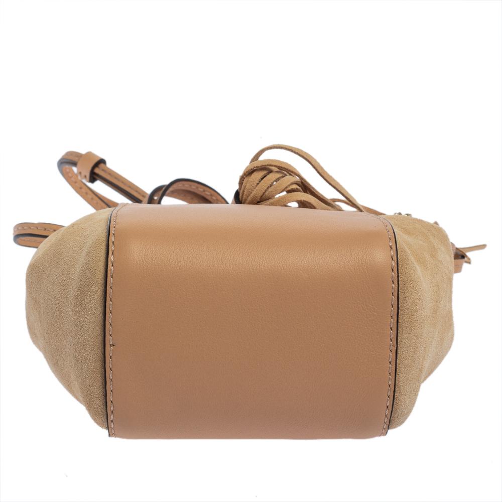 Borsa a tracolla Chloe Mini Sac Fringe in pelle e camoscio beige 5