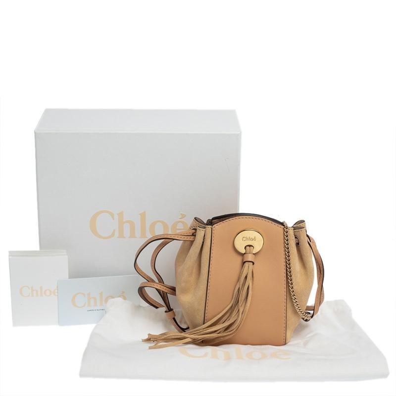Borsa a tracolla Chloe Mini Sac Fringe in pelle e camoscio beige 6