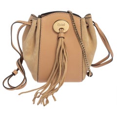 Chloe Beige Leather and Suede Mini Sac Fringe Shoulder Bag