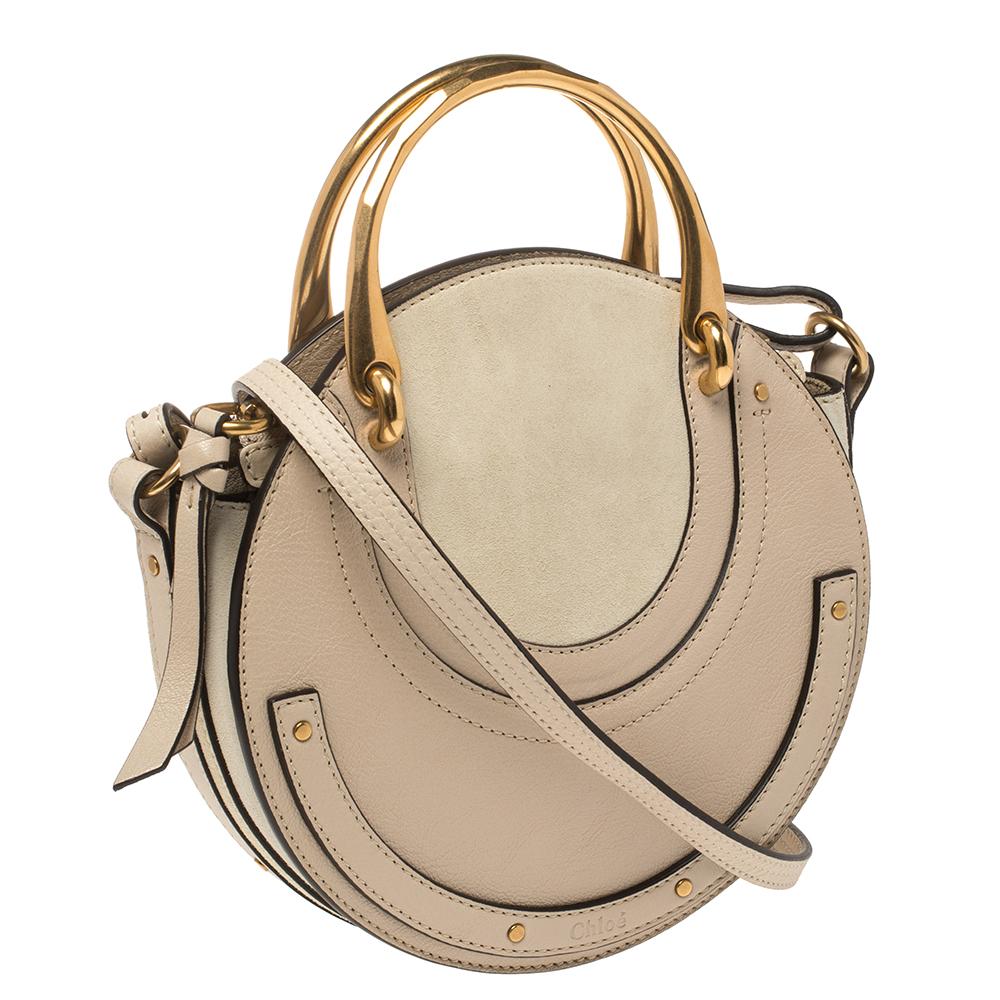 Chloe Beige Leder und Wildleder Pixie Runde Crossbody Tasche Damen