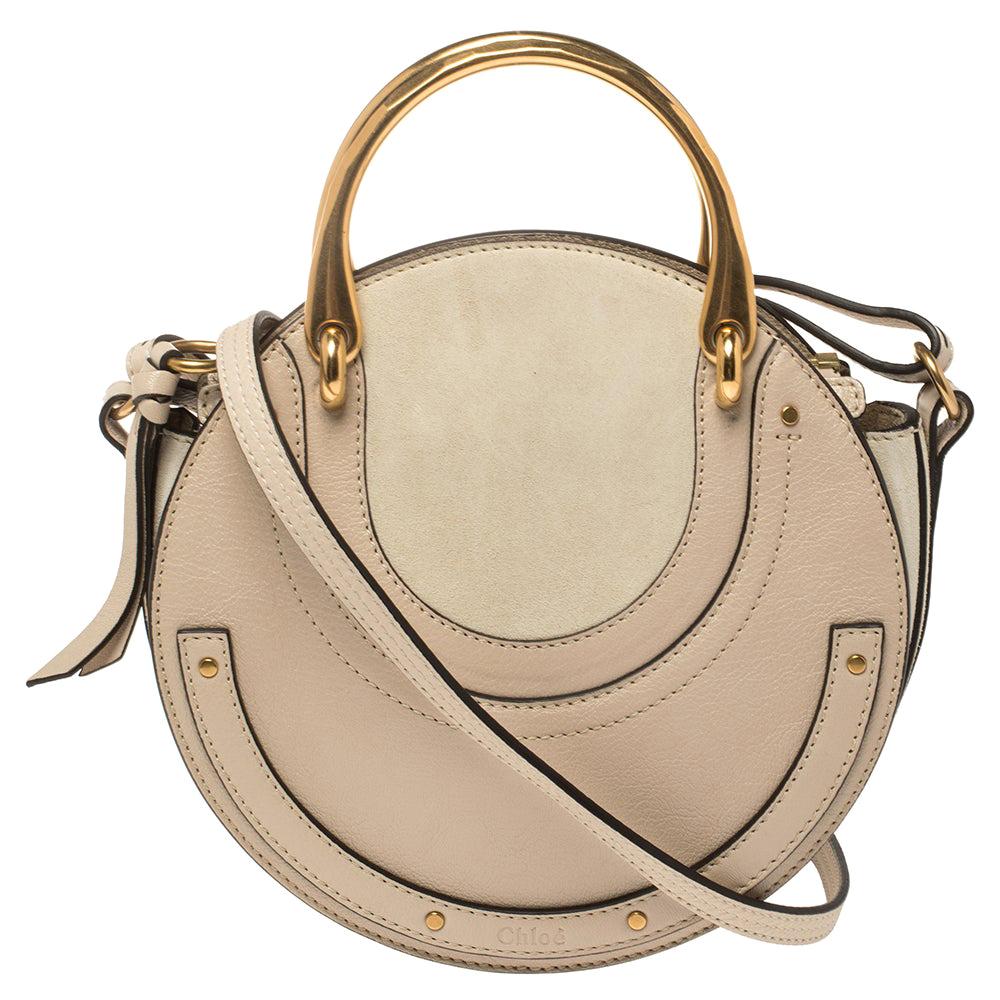 Chloe Beige Leather and Suede Pixie Round Crossbody Bag