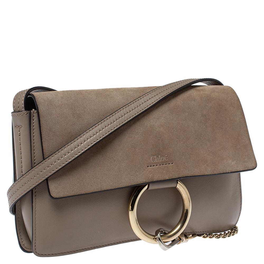 Women's Chloe Beige Leather and Suede Small Faye Shoulder Bag