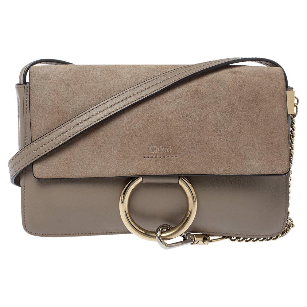 Chloe Beige Leather and Suede Small Faye Shoulder Bag