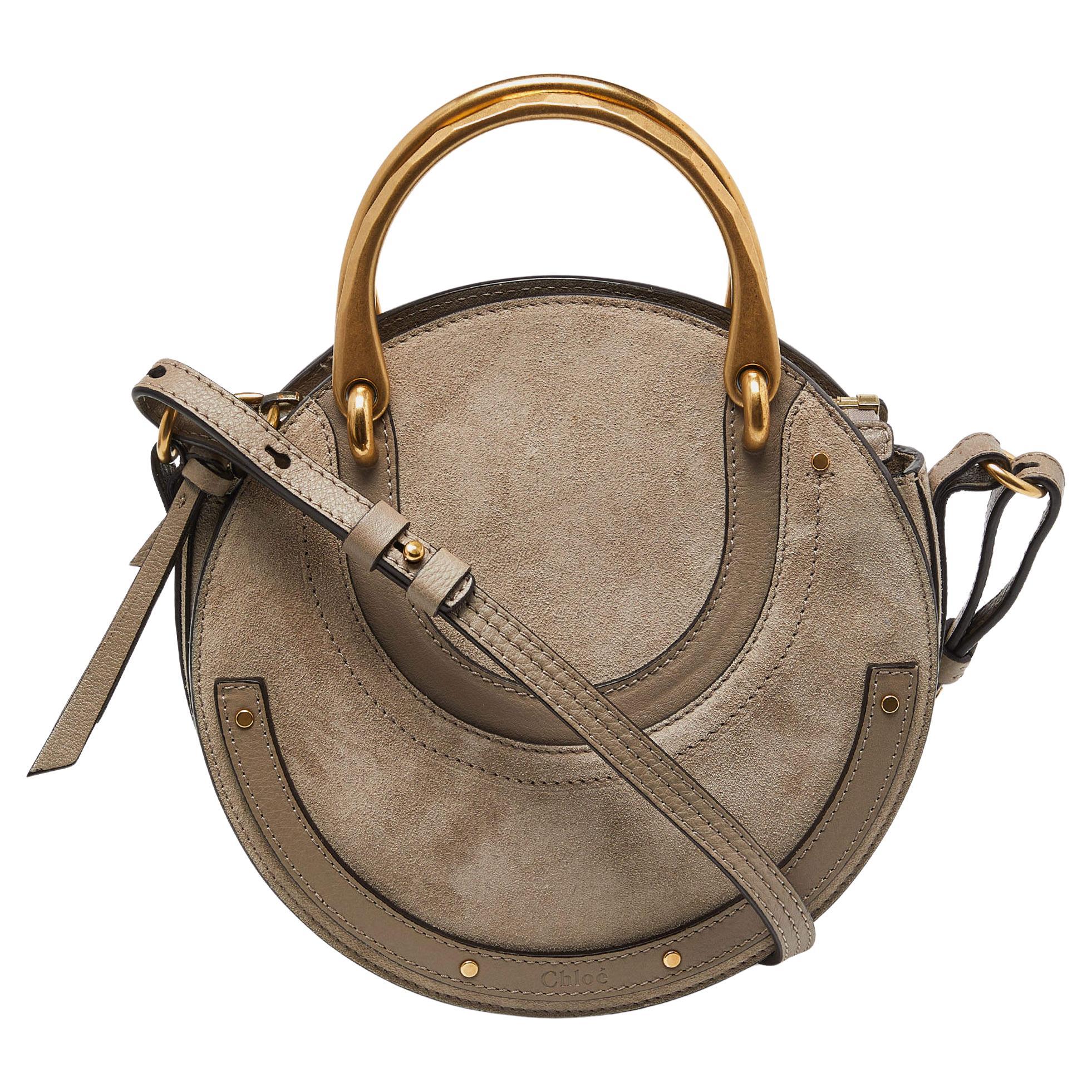 Chloé Beige Leather and Suede Small Pixie Round Crossbody Bag For Sale