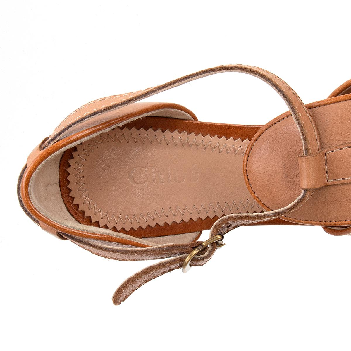 CHLOE beigefarbenes Leder CORK WEDGE  Sandalen Schuhe 37,5 im Angebot 2