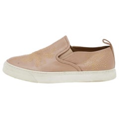 Chloe Beige Leather Embellished Slip On Sneakers Size 39