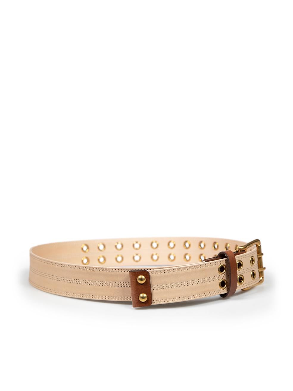 CONDITION is Very good. Hardly any visible wear to the belt is evident on this used Chloé designer resale item. This item comes with an original dust bag and box.
 
 
 
 Details
 
 
 Beige
 
 Leather
 
 Belt
 
 Gold tone hardware
 
 Eyelets detail
