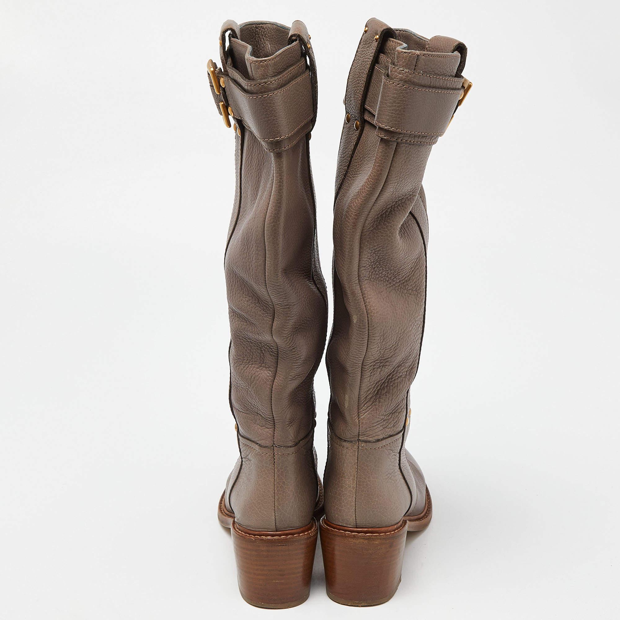 Chloe Beige Leather Knee Length Boots Size 37 1