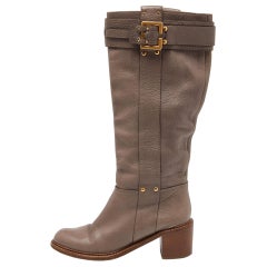 Chloe Beige Leather Knee Length Boots Size 37