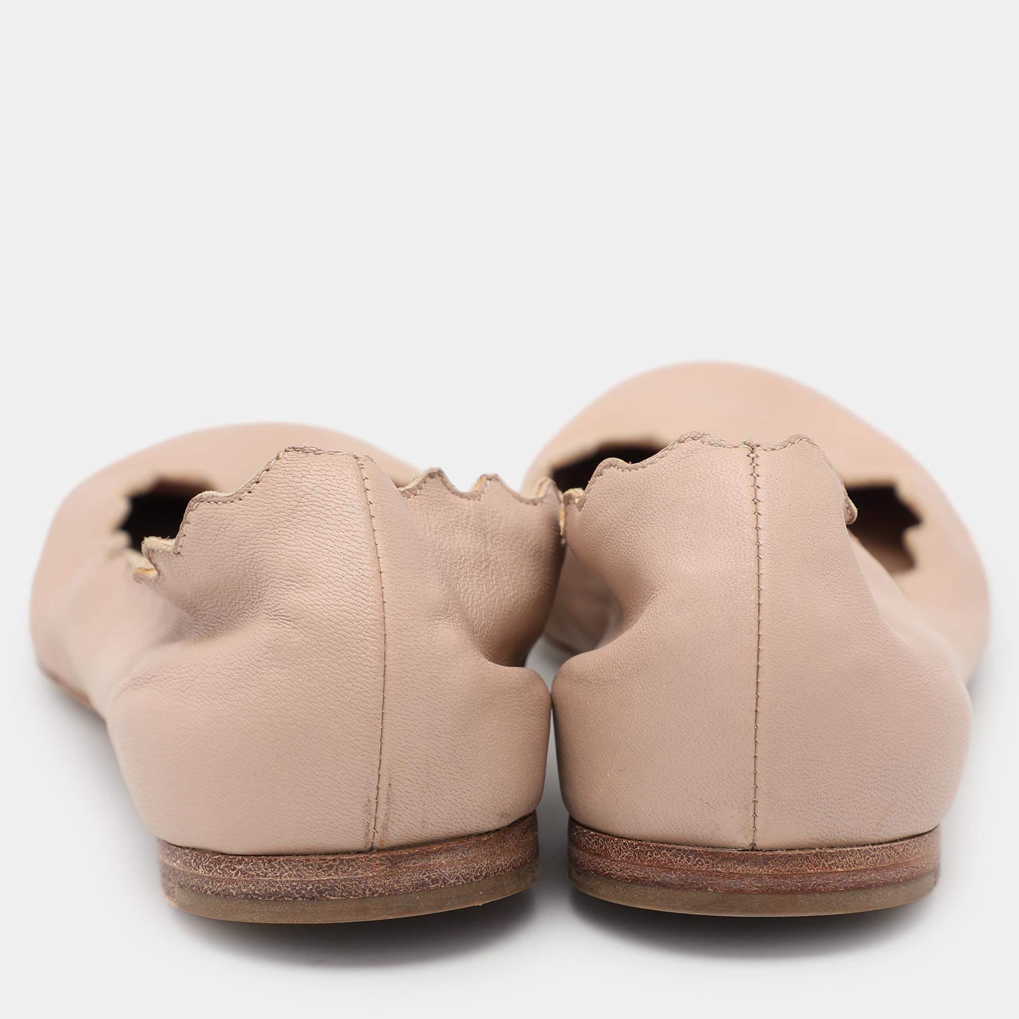 Chloe - Ballerines en cuir beige à festons Lauren - Taille 35 Pour femmes en vente