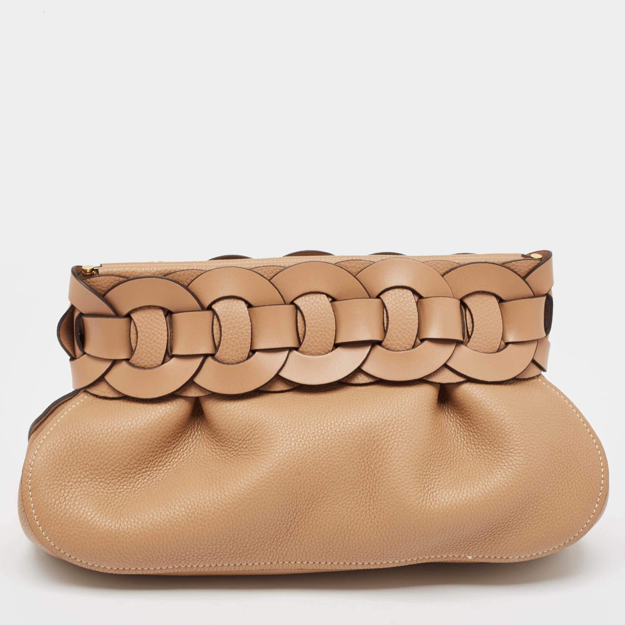 Chloe Beige Leder Leder Darryl Clutch Damen