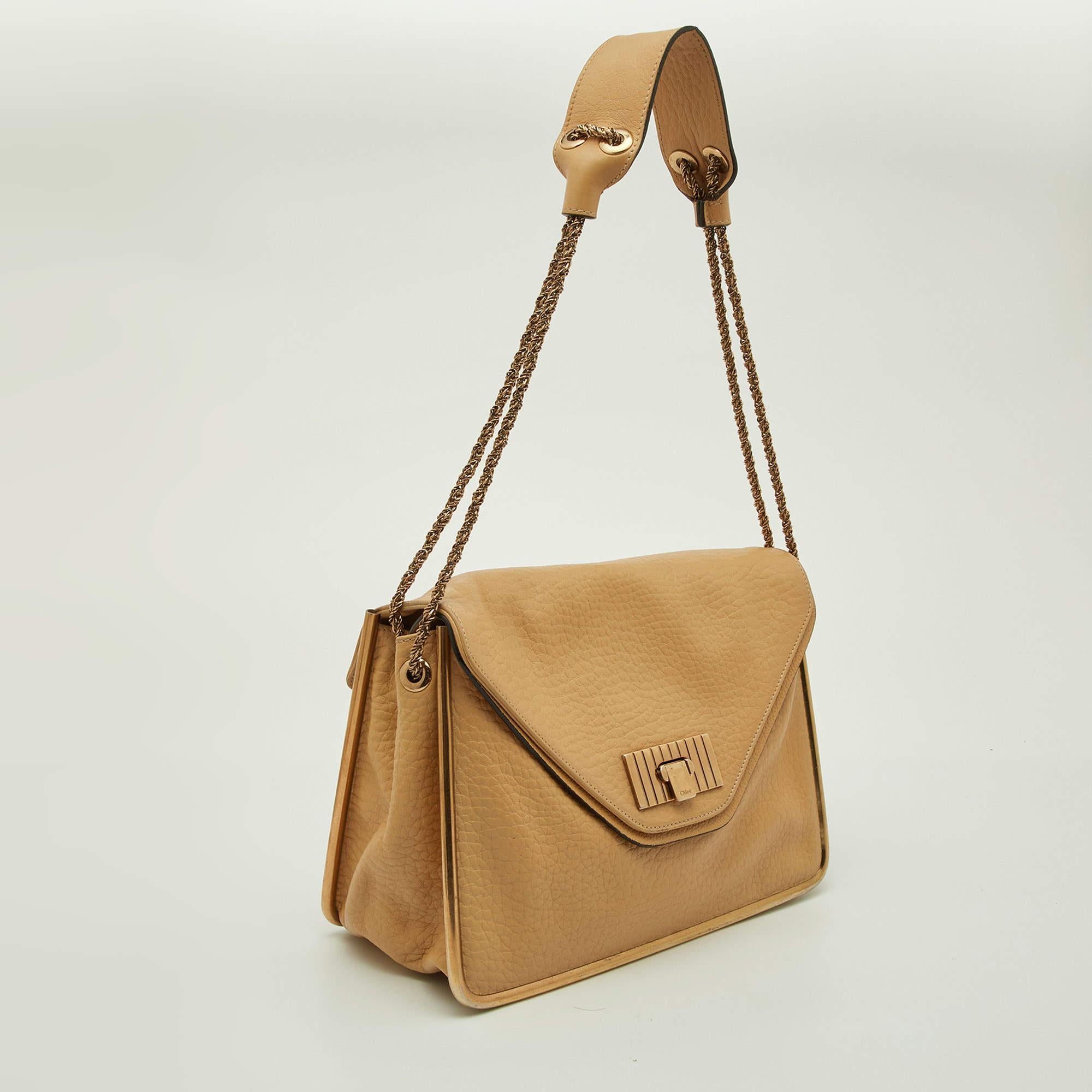 Orange Chloe Beige Leather Medium Sally Shoulder Bag For Sale
