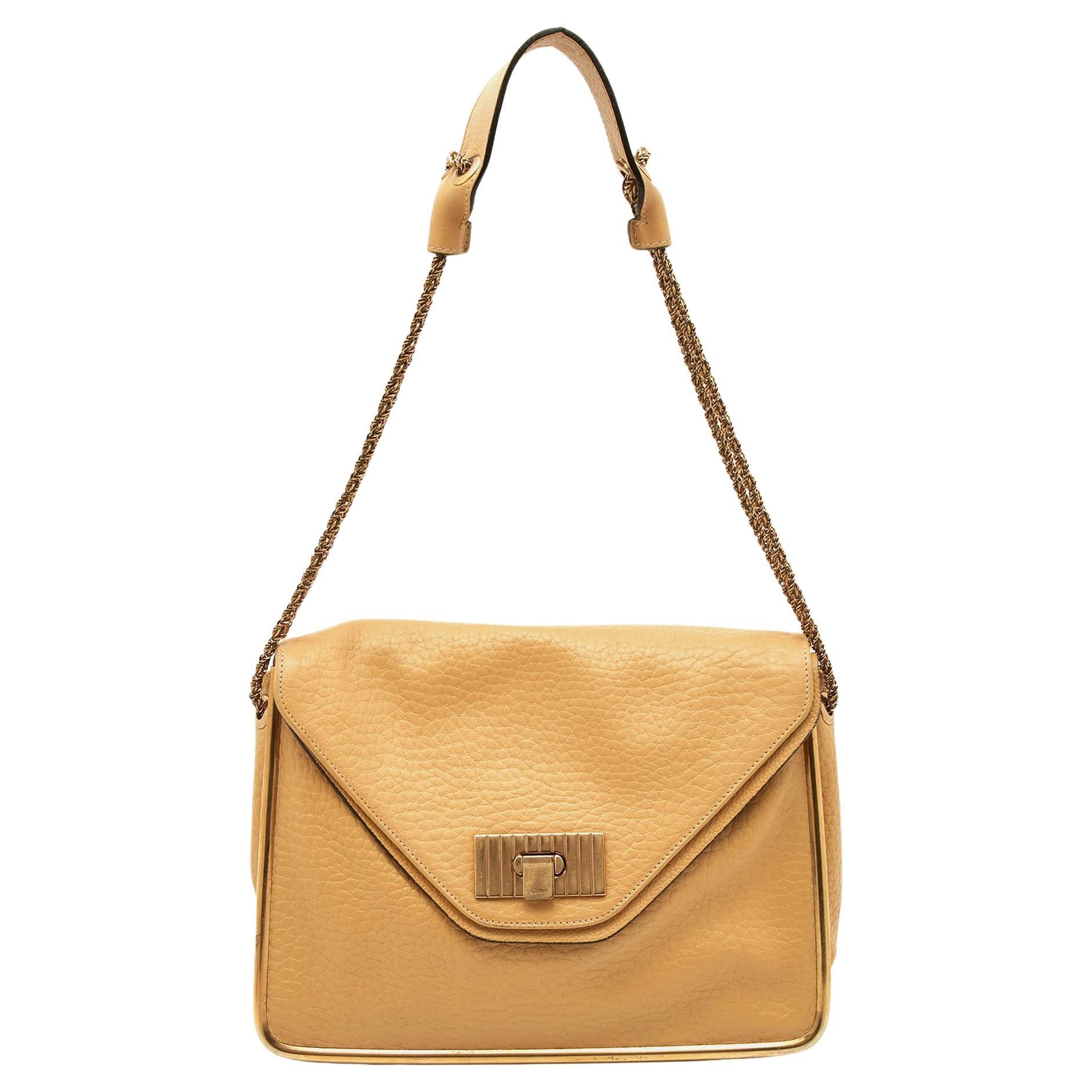 Chloe Beige Leather Medium Sally Shoulder Bag For Sale