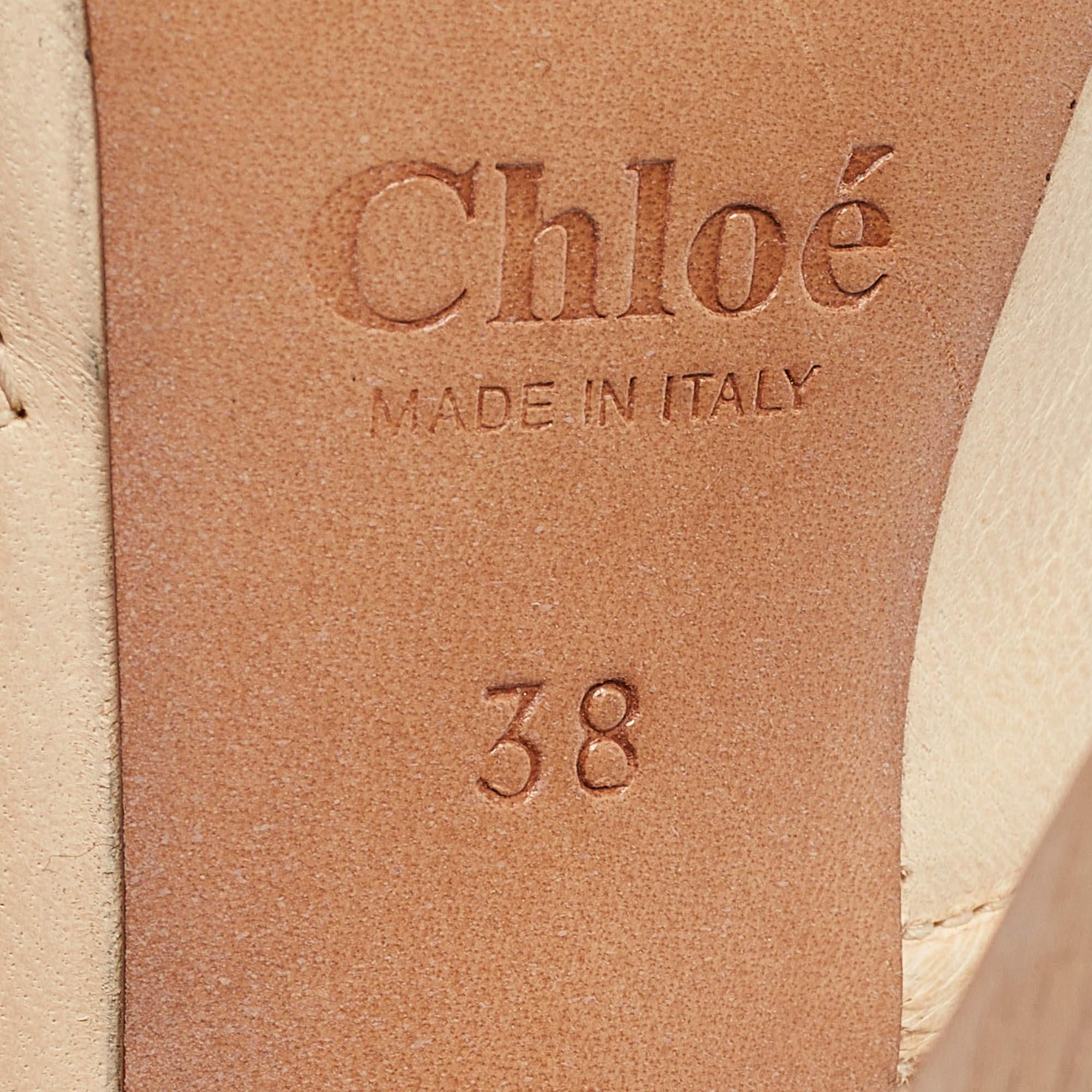 Chloe Beige Leather Peep Toe Mary Jane Pumps Size 38 4