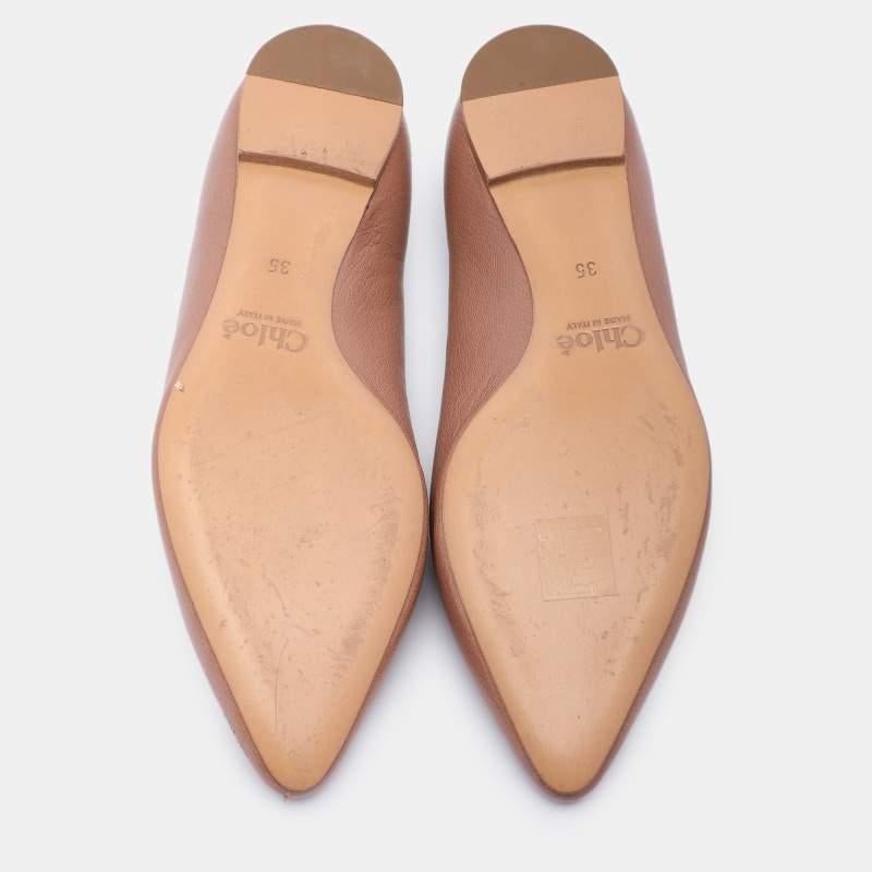 Chloe Beige Leather Pointed Toe Ballet Flats 35 For Sale 2
