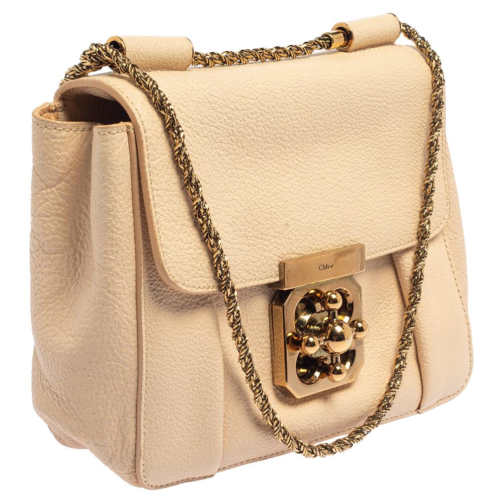 Chloé Beige Leather Small Elsie Shoulder Bag In Good Condition In Dubai, Al Qouz 2