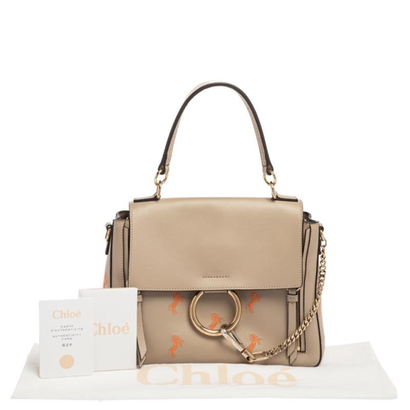 Chloe beige Leather Small Embroidered Faye Day Shoulder Bag 6