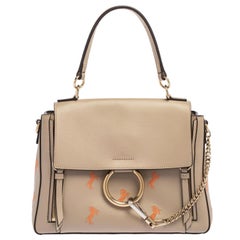 Chloe beige Leather Small Embroidered Faye Day Shoulder Bag