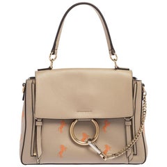 Chloe beige Leather Small Embroidered Faye Day Shoulder Bag