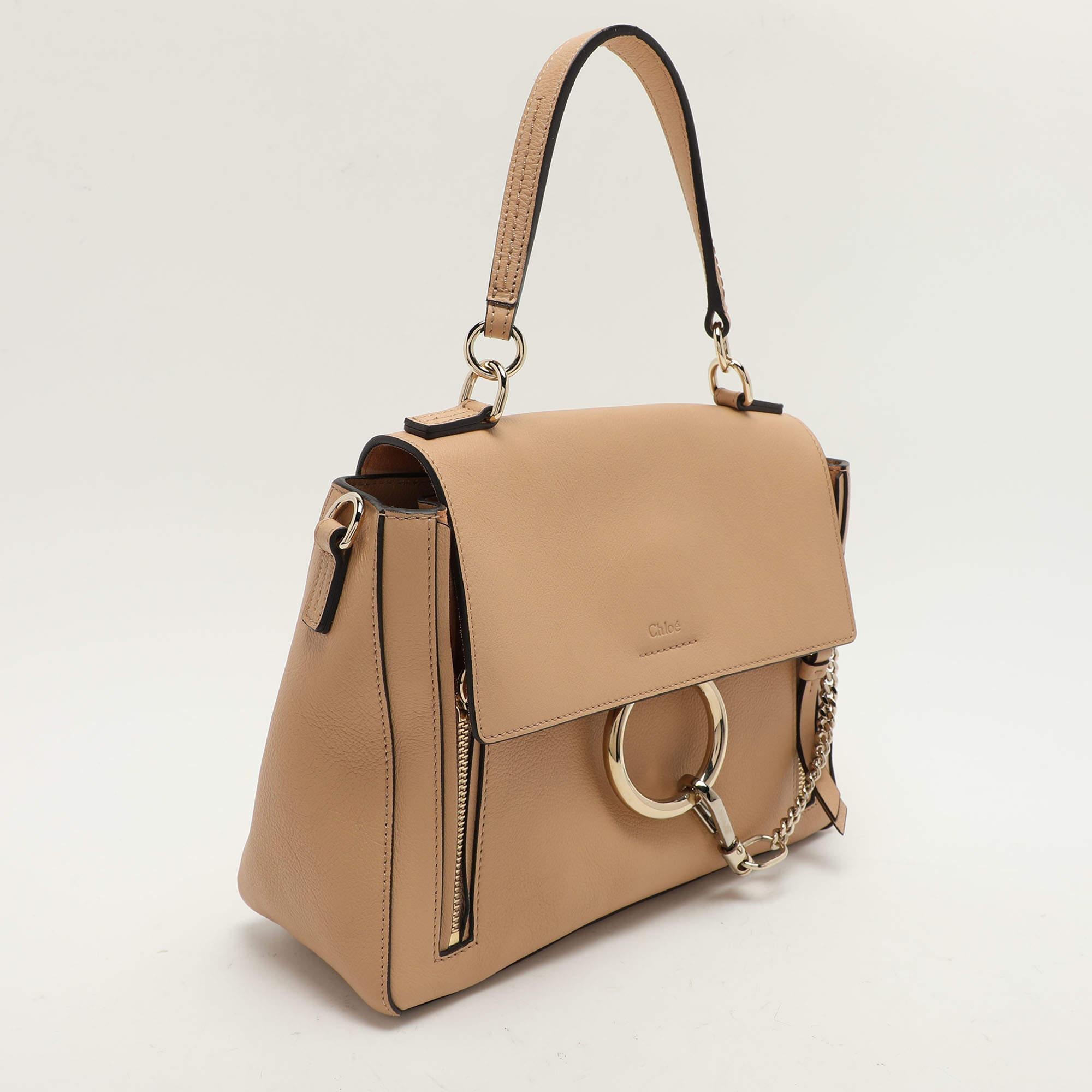 Bolso de asa superior pequeño Faye Day de piel beige de Chloe Beige