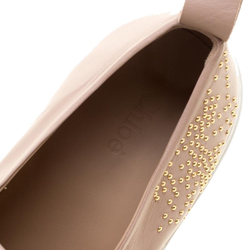 Chloe Beige Leather Stud Embellished Susanna Slip On Sneakers Size 40 4