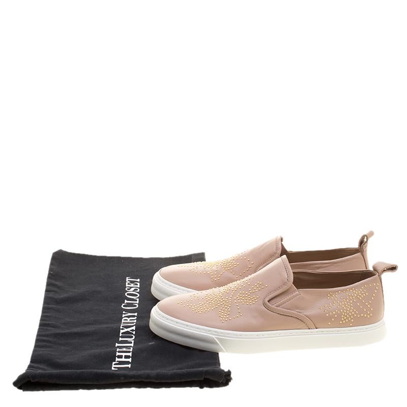 Chloe Beige Leather Stud Embellished Susanna Slip On Sneakers Size 40 5