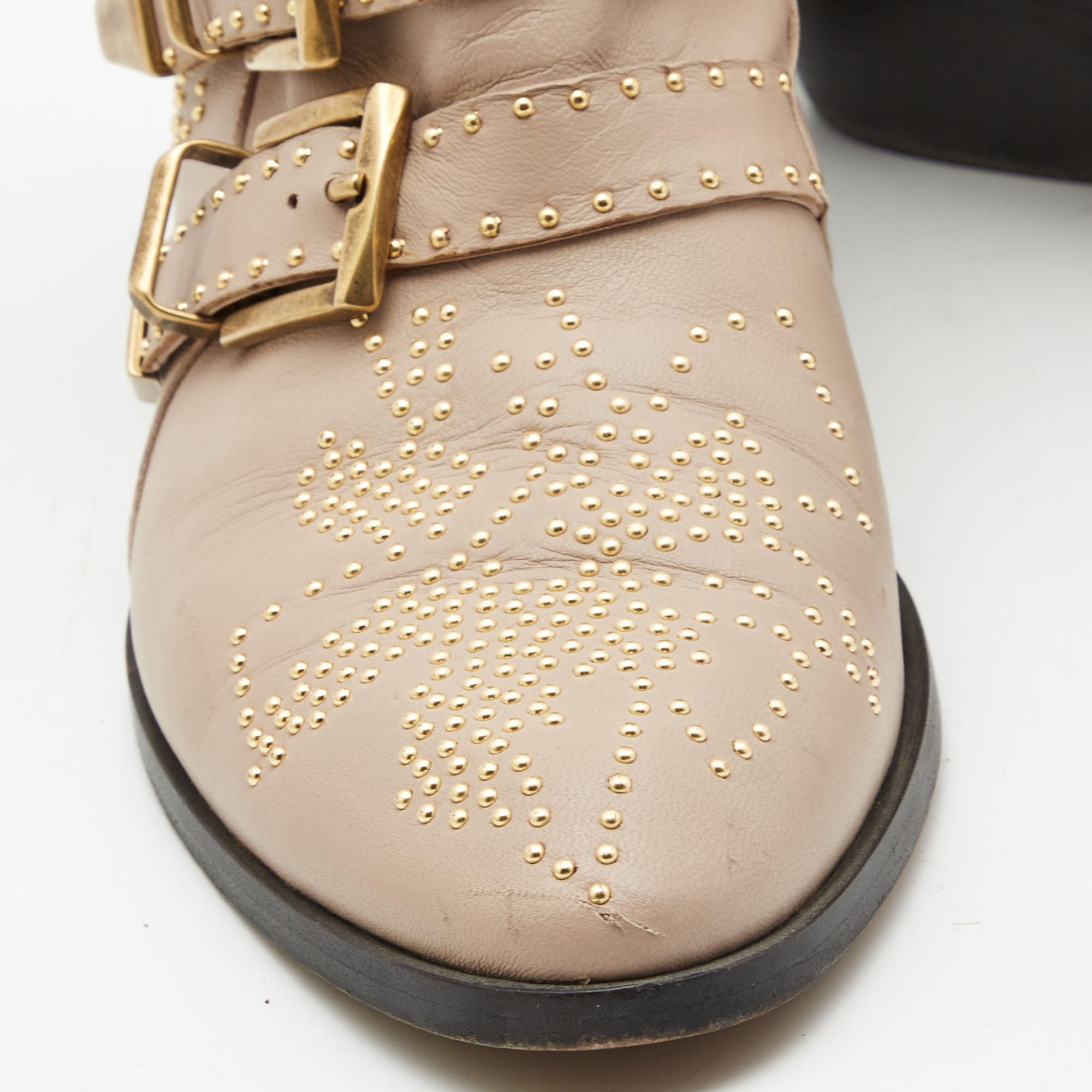 Chloe Beige Leather Studded Susanna Ankle Boots Size 39 1