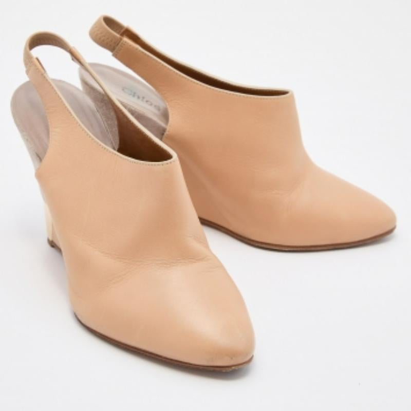 Chloe - Décolleté con zeppa in pelle beige misura 37 in vendita 2