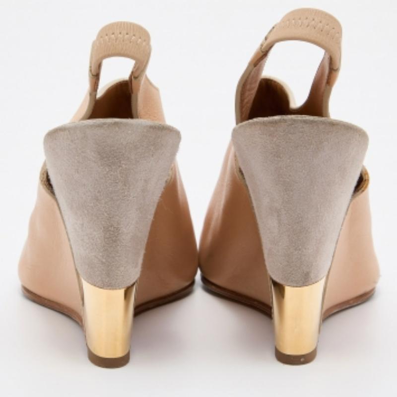 Chloe - Décolleté con zeppa in pelle beige misura 37 in vendita 3