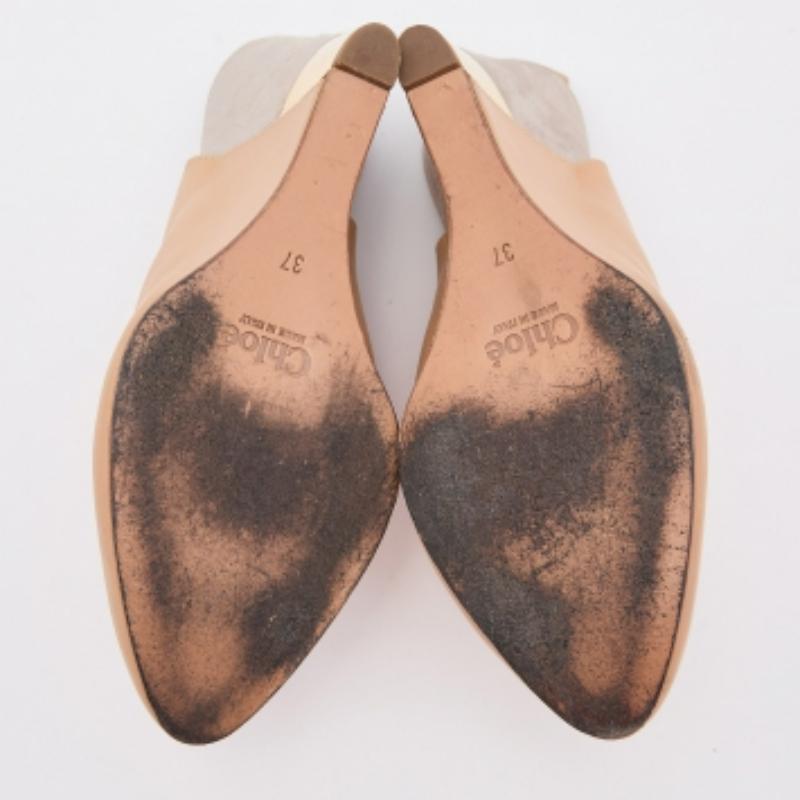 Chloe - Décolleté con zeppa in pelle beige misura 37 in vendita 4