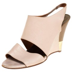 chloe sandals beige Chloe Beige Leather Wedge Slingback Sandals Size 39