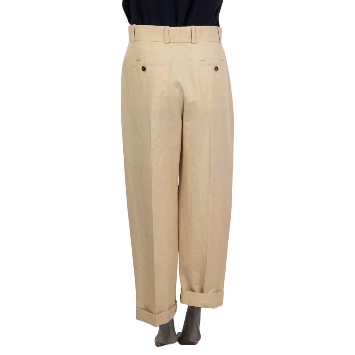 Women's CHLOE beige linen & cotton CUFFED WIDE Pants 38 S For Sale