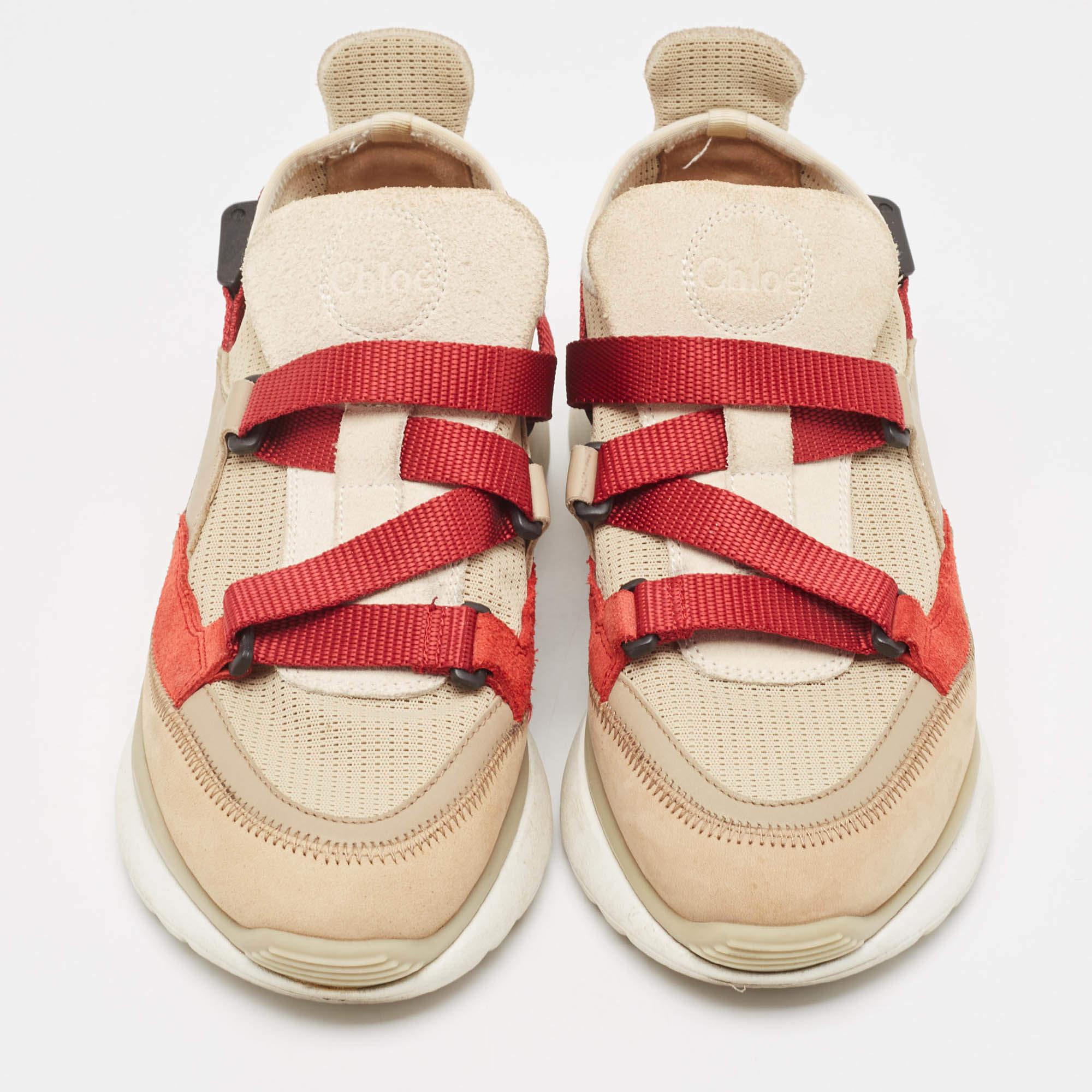 Chloe Zapatillas Sonnie de ante y malla beige/granate Talla 37 Beige