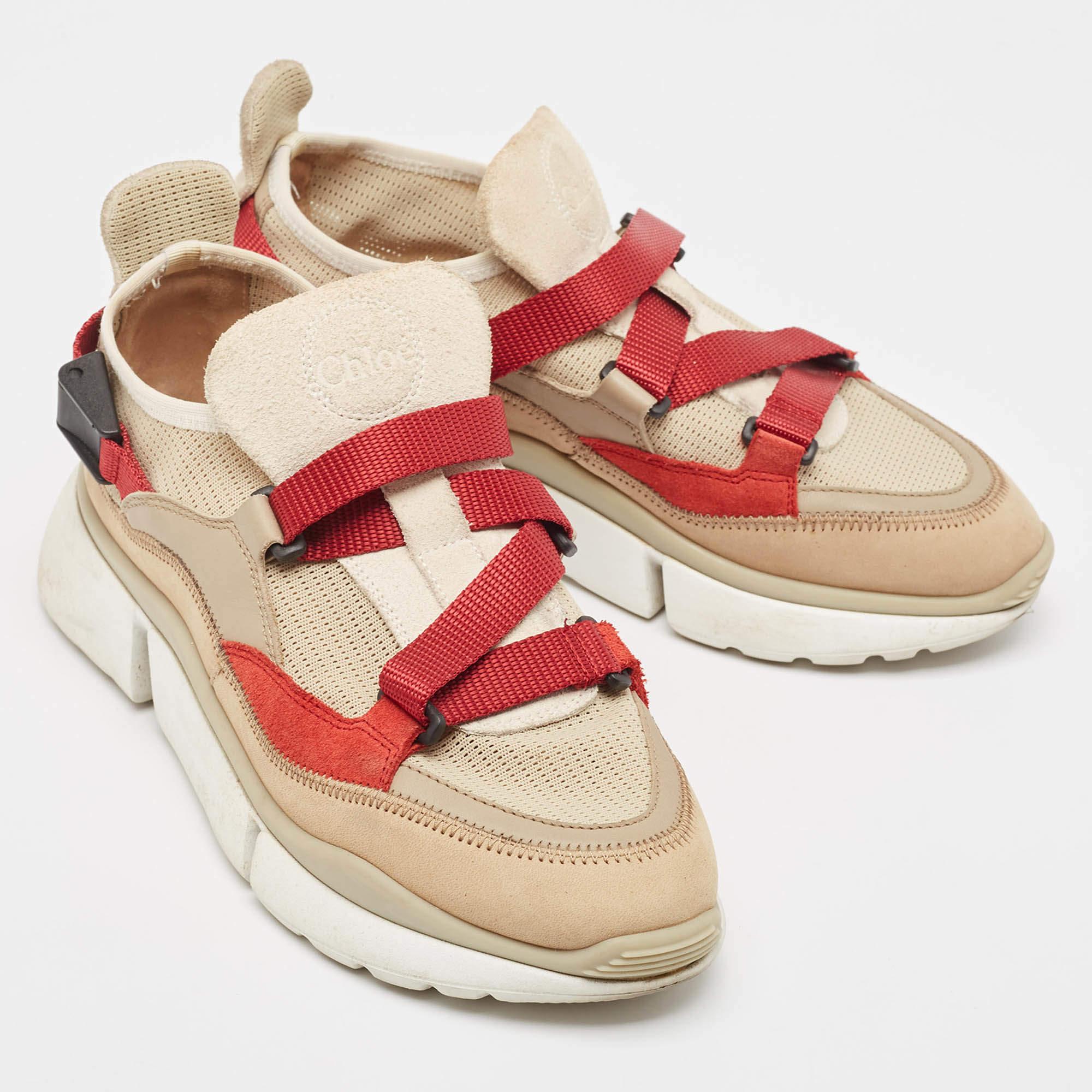 Chloe Zapatillas Sonnie de ante y malla beige/granate Talla 37 en Bueno Estado en Dubai, Al Qouz 2