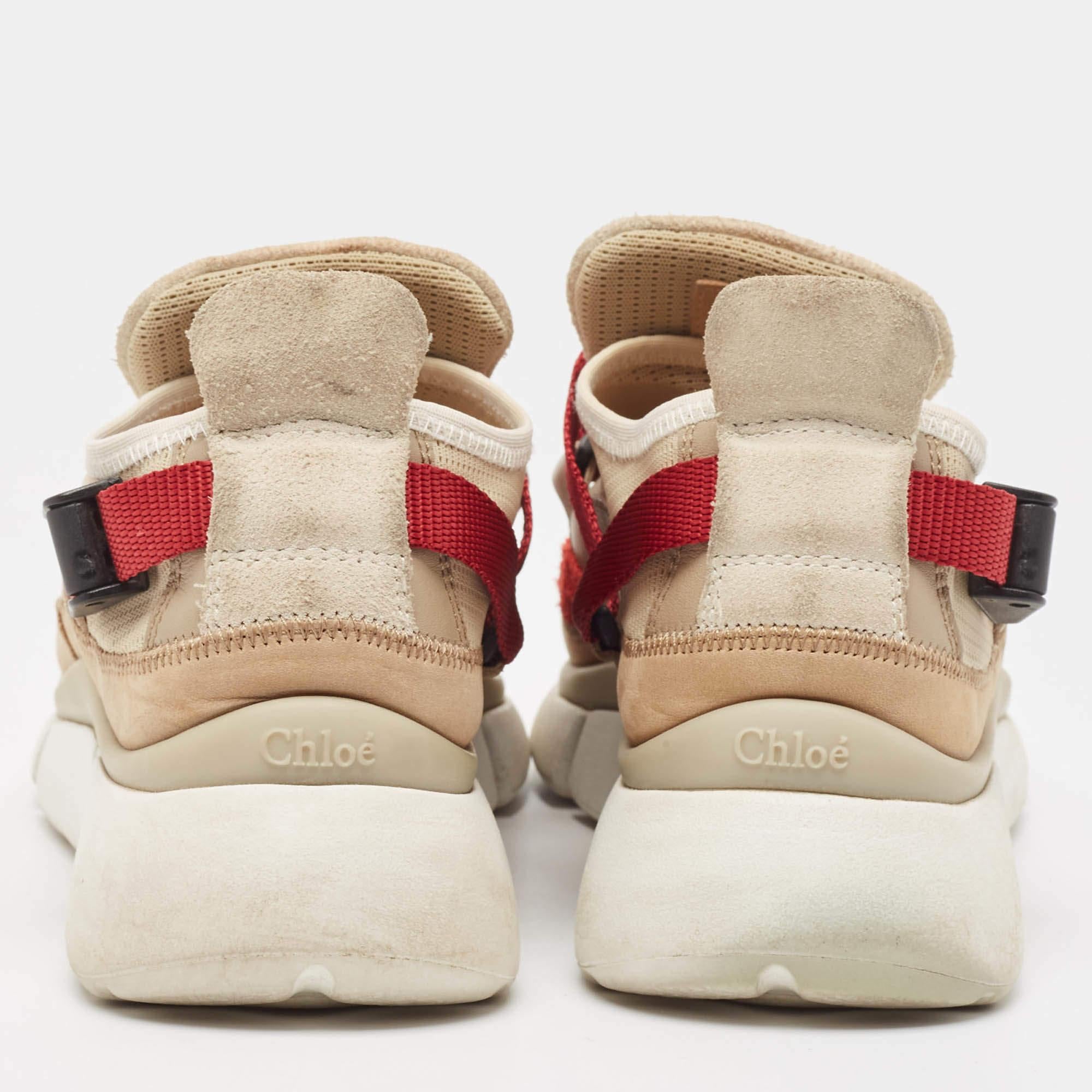 De las mujeres Chloe Zapatillas Sonnie de ante y malla beige/granate Talla 37